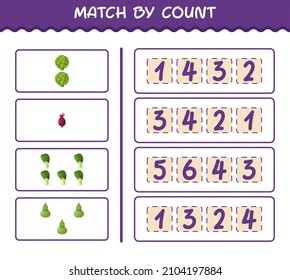 Match by count of cartoon vegetables. Match and count game. Educational game for pre shool years kids and toddlers