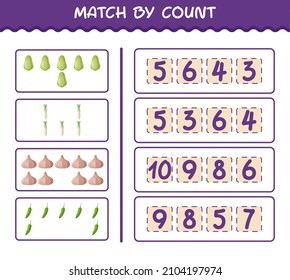 Match by count of cartoon vegetables. Match and count game. Educational game for pre shool years kids and toddlers