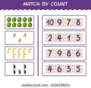 Match by count of cartoon vegetables. Match and count game. Educational game for pre shool years kids and toddlers