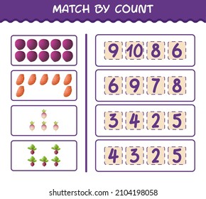 Match by count of cartoon vegetables. Match and count game. Educational game for pre shool years kids and toddlers