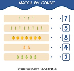 Match by count of cartoon vegetables. Match and count game. Educational game for pre shool years kids and toddlers