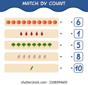 Match by count of cartoon vegetables. Match and count game. Educational game for pre shool years kids and toddlers