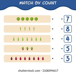 Match nach Anzahl der Cartoon-Gemüse. Match and count Game. Erziehungsspiel für Kinder und Kleinkinder im Vorschulalter