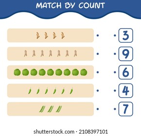 Match nach Anzahl der Cartoon-Gemüse. Match and count Game. Erziehungsspiel für Kinder und Kleinkinder im Vorschulalter