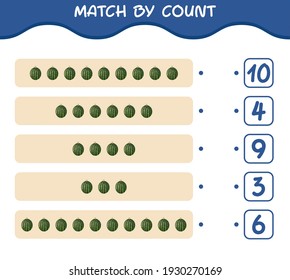 Match by count of cartoon watermelon. Match and count game. Educational game for pre school years kids and toddlers