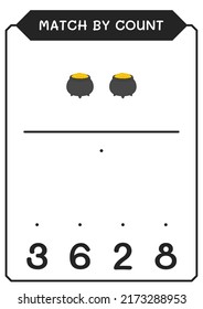 Match by count of Cauldron, game for children. Vector illustration, printable worksheet