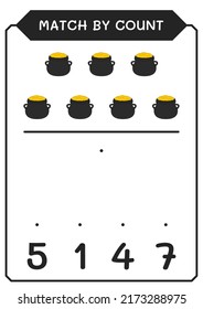 Match by count of Cauldron, game for children. Vector illustration, printable worksheet