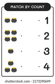 Match by count of Cauldron, game for children. Vector illustration, printable worksheet