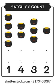 Match by count of Cauldron, game for children. Vector illustration, printable worksheet