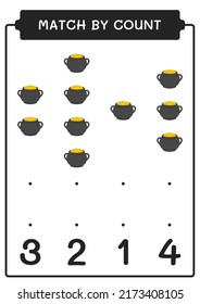 Match by count of Cauldron, game for children. Vector illustration, printable worksheet
