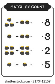 Match by count of Cauldron, game for children. Vector illustration, printable worksheet