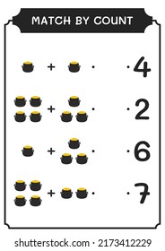 Match by count of Cauldron, game for children. Vector illustration, printable worksheet