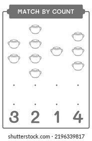 Match by count of Cauldron, game for children. Vector illustration, printable worksheet