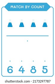 Match by count of Chemistry flask, game for children. Vector illustration, printable worksheet
