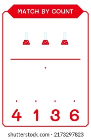 Coincidencia por número de matraz de Química, juego para niños. Ilustración del vector, hoja de cálculo imprimible