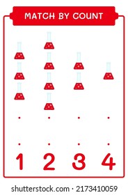 Match by count of Chemistry flask, game for children. Vector illustration, printable worksheet