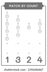 Coincidencia por número de matraz de Química, juego para niños. Ilustración del vector, hoja de cálculo imprimible