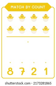 Match by count of Chick, game for children. Vector illustration, printable worksheet