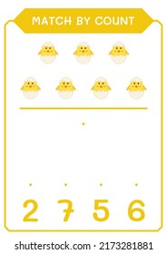 Coincidencia por número de Chick, juego para niños. Ilustración del vector, hoja de cálculo imprimible