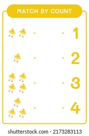 Match by count of Chick, game for children. Vector illustration, printable worksheet