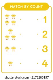 Match by count of Chick, game for children. Vector illustration, printable worksheet