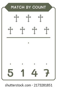 Match by count of Christian cross, game for children. Vector illustration, printable worksheet