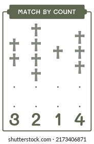 Match by count of Christian cross, game for children. Vector illustration, printable worksheet