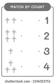 Match by count of Christian cross, game for children. Vector illustration, printable worksheet