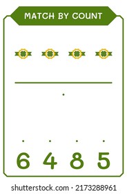 Match by count of Clover badge, game for children. Vector illustration, printable worksheet