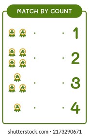 Match by count of Clover badge, game for children. Vector illustration, printable worksheet