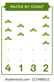 Match by count of Clover badge, game for children. Vector illustration, printable worksheet