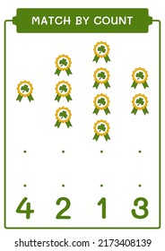 Match by count of Clover Badge, Spiel für Kinder. Vektorgrafik, druckbares Arbeitsblatt