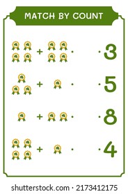 Match by count of Clover badge, game for children. Vector illustration, printable worksheet