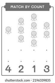 Match by count of Clover badge, game for children. Vector illustration, printable worksheet