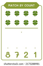 Match by count of Clover, Spiel für Kinder. Vektorgrafik, druckbares Arbeitsblatt