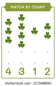 Match by count of Clover, game for children. Vector illustration, printable worksheet