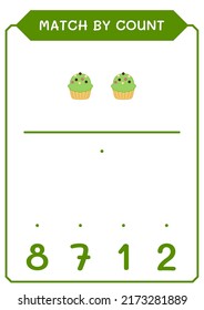 Coincidencia por cuenta de Cupcake, juego para niños. Ilustración del vector, hoja de cálculo imprimible