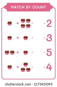 Match by count of Cupcake, game for children. Vector illustration, printable worksheet