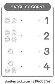Match by count of Cupcake, game for children. Vector illustration, printable worksheet