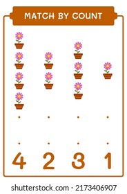 Match by count of Flower, game for children. Vector illustration, printable worksheet