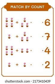 Match by count of Flower, game for children. Vector illustration, printable worksheet