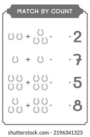 Match by count of Horseshoe, game for children. Vector illustration, printable worksheet