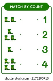 Match by count of Leprechaun boot, game for children. Vector illustration, printable worksheet