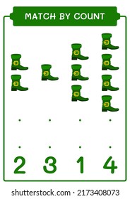 Match by count of Leprechaun boot, game for children. Vector illustration, printable worksheet