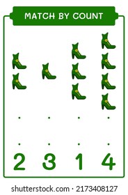 Match by count of Leprechaun boot, game for children. Vector illustration, printable worksheet
