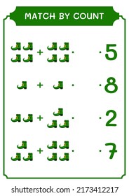 Match by count of Leprechaun boot, game for children. Vector illustration, printable worksheet