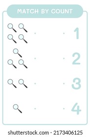 Match by count of Magnifying glass, game for children. Vector illustration, printable worksheet