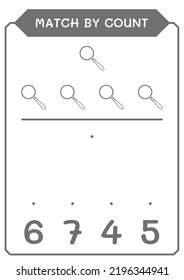 Match by count of Magnifying glass, game for children. Vector illustration, printable worksheet