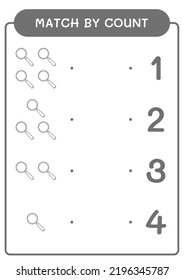 Match by count of Magnifying glass, game for children. Vector illustration, printable worksheet