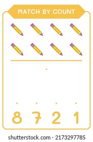Match by count of Pencil, game for children. Vector illustration, printable worksheet